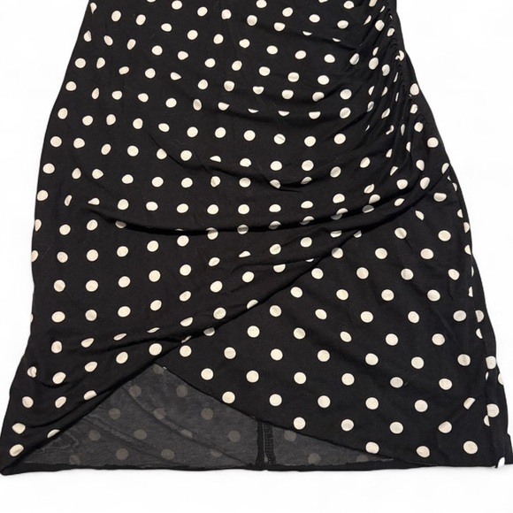 Alice + Olivia Judy Dress 0 Black White Polka Dot Ruched Wrap Hem Bodycon - Picture 7 of 7